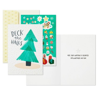 Hallmark 12ct 'Deck the Halls' Christmas Tree Holiday Greeting Card with Stickers