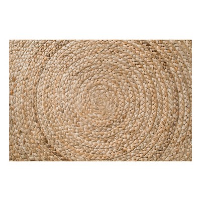 Sunrise Beige Tan Ivory Braided Wool Round Rug, 6' Diameter