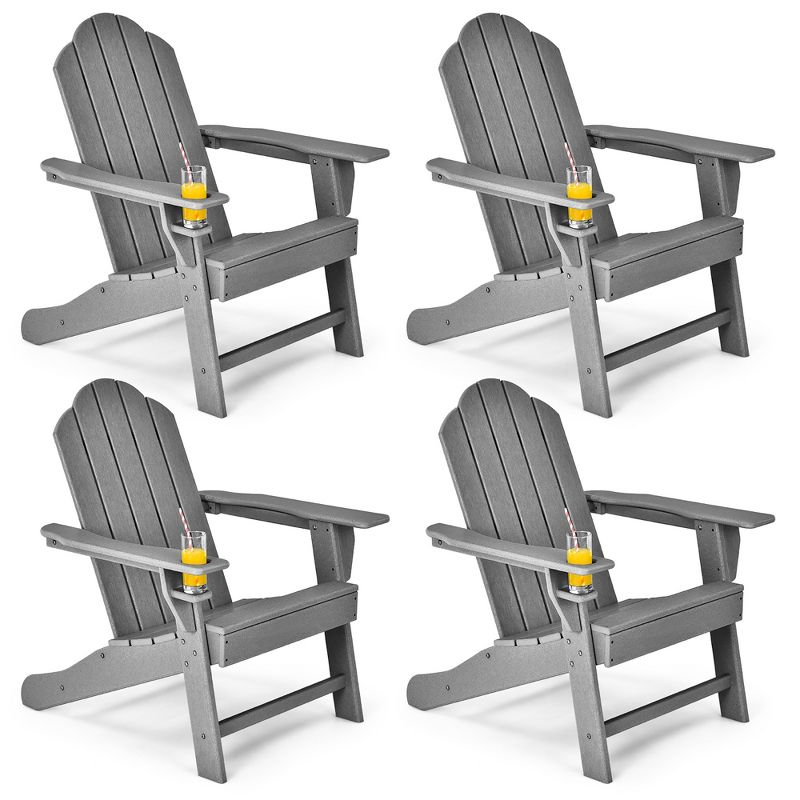 Costway 4PCS Patio Adirondack Chair Weather Resistant Garden Deck W/Cup Holder White\Black\Grey\Turquoise, 1 of 8