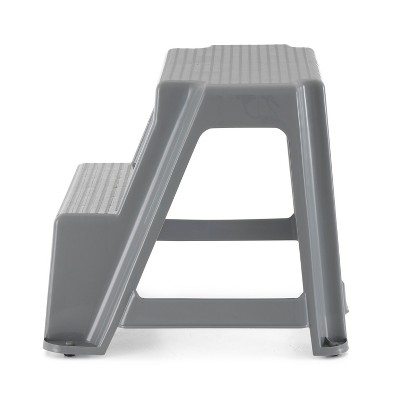Compact 19" Gray Plastic 2-Step Stool with Non-Slip Surface