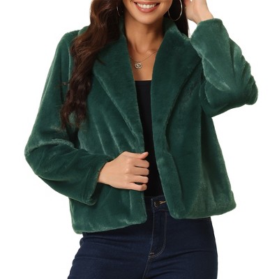 Seta T Women's Fashion Long Sleeve Faux Fur Fluffy Notch Lapel Cropped Jacket