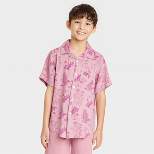 Boys' Dino Tropical Button-Down Short Sleeve Resort Shirt - Cat & Jack™ Pink