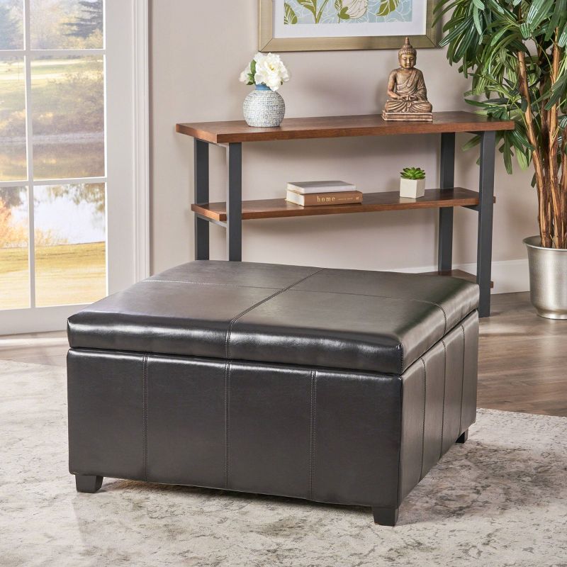 Forrester Bonded Leather Square Storage Ottoman Espresso - Christopher Knight Home, 3 of 8