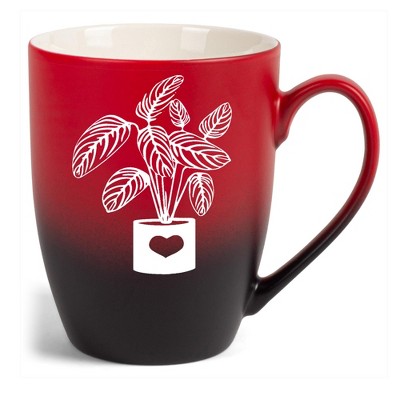 Elanze Designs Botanical Foliage Nature Coffee Cup Mug 12 Ounce Ceramic With Ombre Gradient Elegant Minimalist Calathea in Heart Planter Silhouette