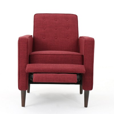 Set of 2 Red Tufted Mid-Century Modern Recliners with Birch Legs