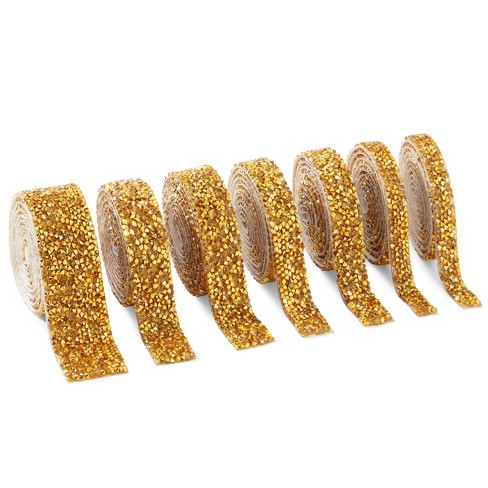 7 Rolls Crystal Rhinestone Adhesive Strips for Crafts, Decor, Gifts (4  Sizes, Gold)