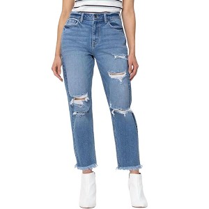 Women's Hannah Frayed Hem Mom Jean - CELLO - 1 of 2