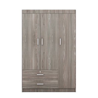 Vynxaria 3-Door Wardrobe with 2 Drawers in Wood Grain Effect Gray - Stylish Storage for Contemporary Bedrooms