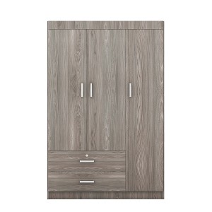 Vynxaria 3-Door Wardrobe with 2 Drawers in Wood Grain Effect Gray - Stylish Storage for Contemporary Bedrooms - 1 of 4