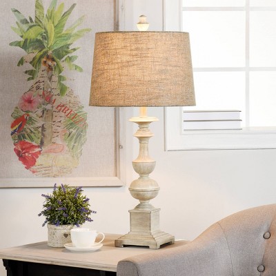 Ivory Distressed Polyresin Table Lamp with Taupe Shade