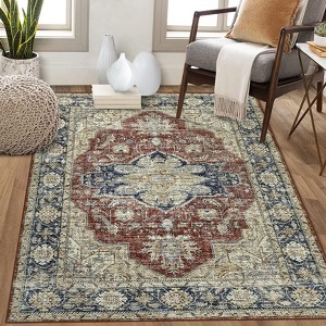 Area Rugs Vintage Floral Distressed Rug ,Non-Slip Low Pile Distressed Indoor Carpet Soft Rug - 1 of 4