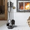 Racxily 5 Pcs Iron Fireplace Tools Set in Handle Wrought Iron; Fire Tool Set with Log Holder Fire Pit Stand; Black - 2 of 4