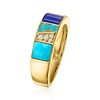 Ross-Simons Turquoise, Lapis and 0.20 ct. t.w. White Topaz Ring in 18kt Gold Over Sterling - 3 of 4