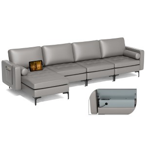 Costway Modular L-shaped Sectional Sofa with  Reversible Chaise & 4 USB Ports Coral Pink/Grey - 1 of 4