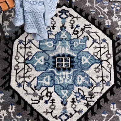 Blue and Gray Synthetic Round Non-slip Area Rug