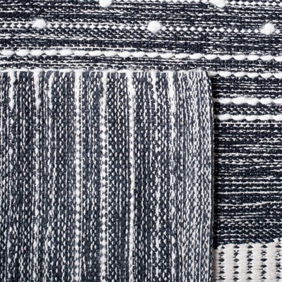 Black and Ivory Striped Wool Cotton Flat Woven Area Rug