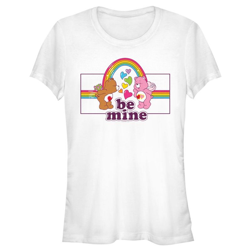 Juniors Womens Care Bears Valentine's Day Tenderheart Bear and Love-a-Lot Bear Be Mine Rainbow T-Shirt, 1 of 5