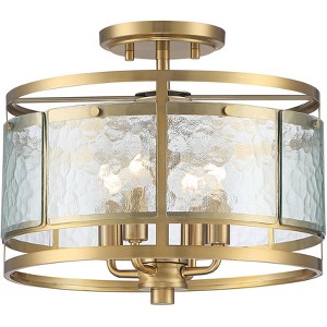 Franklin Iron Works Elwood Modern Ceiling Light Semi Flush Mount Fixture 13 1/4" Wide Gold 4-Light Water Glass Drum Shade for Bedroom Kitchen House - 1 of 4