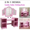 Nasitip Kids Vanity Table Set, 2 in 1 Princess Makeup Desk with Touch Light Detachable Tri-Folding Mirror,Open Storage Shelves，for Girls - 2 of 4