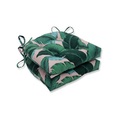 2pk Swaying Palms Reversible Outdoor Chair Pad Capri Blue - Pillow Perfect