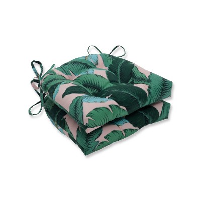 Photo 1 of 2pk Swaying Palms Reversible Outdoor Chair Pad Capri GREEN & PINK - Pillow Perfect