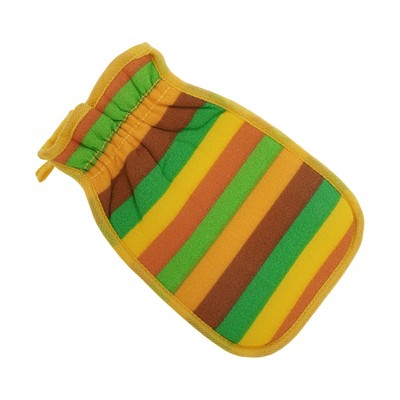 Unique Bargains Rainbow Stripes Shower Gloves for Bathroom 8.66"x5.71" Yellow 1 Pc
