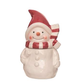 Transpac Dolomite 11.9 in. Multicolor Christmas Snowman with Scarf Cookie Jar