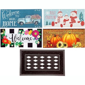 Evergreen Indoor Outdoor Doormat Bundle Set of 5 - Frame and 4 Welcome Seasonal Inserts Pumpkins Blue Truck Welcome Snowmen - 1 of 4
