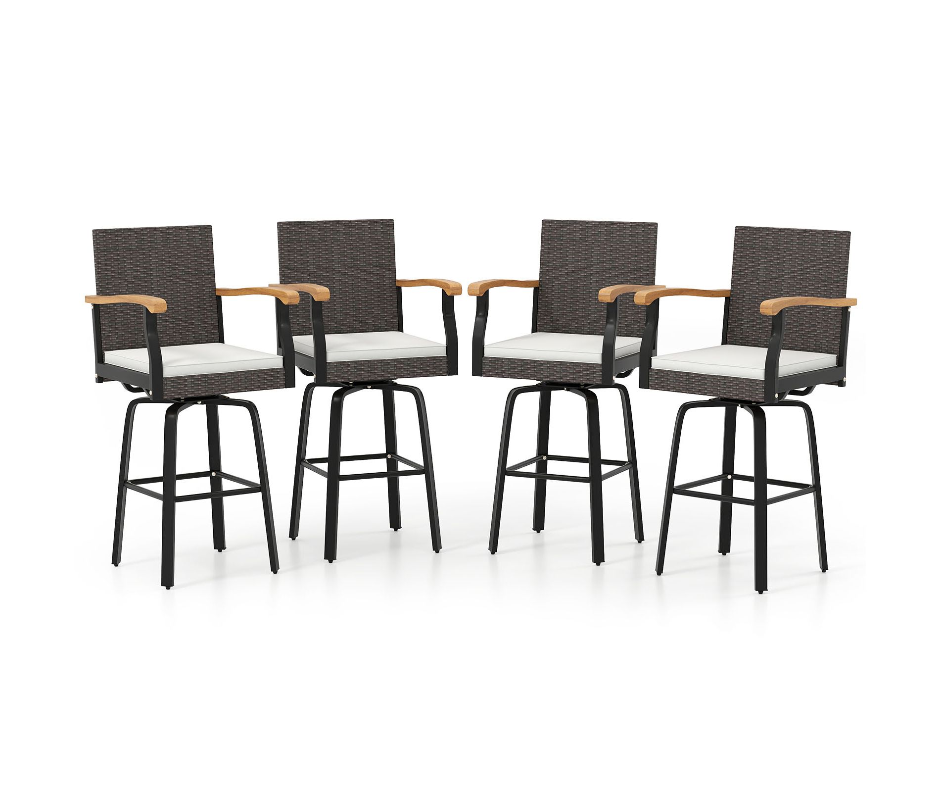 Costway 4 PCS Outdoor Rattan 360 degree Swivel Bar Stool w/ Removable Cushion Footrests