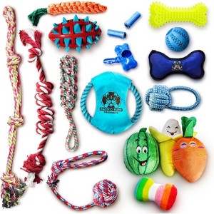 Pacific Pups Products 18 Pack Dog Chew Toys - Dog Plush Toys, Squeaky Dog Toys, Dog Tug Toys - 1 of 4