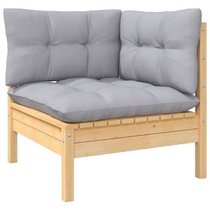 vidaXL Patio Corner Sofa with Gray Cushions Solid Pinewood - 1 of 4