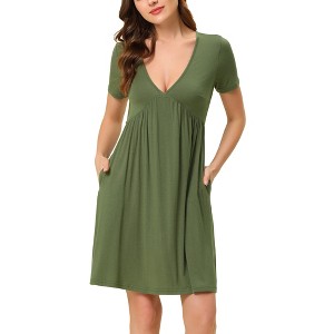cheibear Women's Deep V Neck Short Sleeve Soft Stretchy Pajama Dress - 1 of 4
