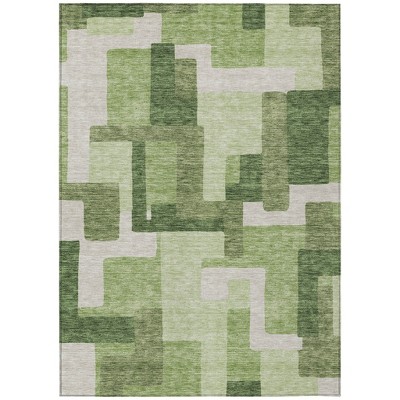 Artichoke Green And Ivory Abstract Washable Indoor Outdoor Area Rug