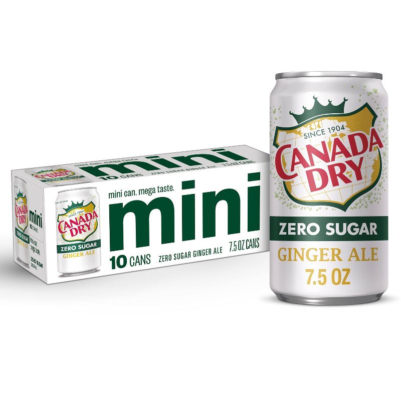 Canada Dry Zero Sugar Ginger Ale Soda - 10pk/7.5 fl oz Mini Cans, 1 of 10