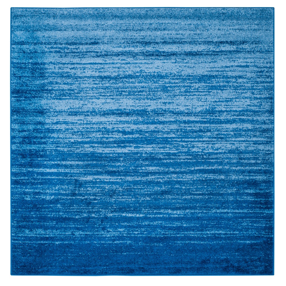 Light Blue/Dark Blue Solid Loomed Square Area Rug 4'x4'