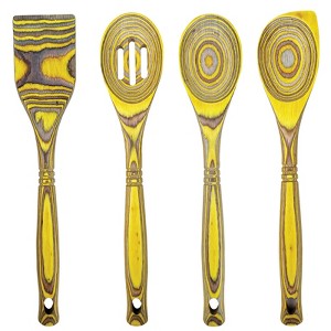 Island Bamboo Pakkawood 4 Piece Cooking and Serving Utensil Set, Corner Spoon, Slotted Spoon, Spoon, Spatula - 1 of 1