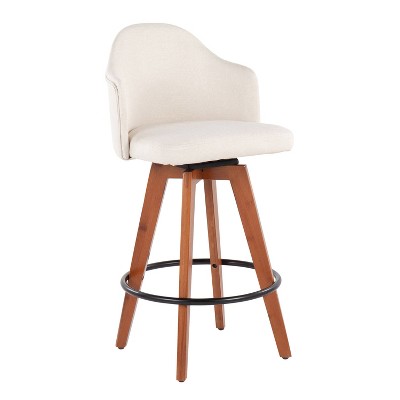 Set of 2 Ahoy Cream Fabric Swivel Barstools with Walnut Bamboo Legs