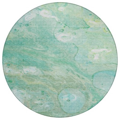 HomeRoots 8' Teal Blue Mint Green And Ivory Round Abstract Washable Indoor Outdoor Area Rug
