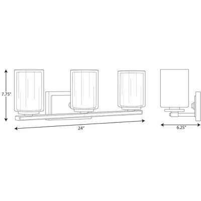 Mast 24" Brushed Nickel 3-Light Bath Vanity with Clear and Etched Glass Shades