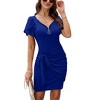 Women's Sexy Zipper V Neck Short Sleeve Faux Wrap Ruched Bodycon Sheath Cocktail Party Work Dress Slim Fit Elegant Wedding Guest Dresses - 4 of 4