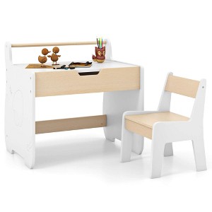 Costway 3 In 1 Kids Wood Table and Chair Set with Detachable Tabletop Hidden Storage Paper - 1 of 4