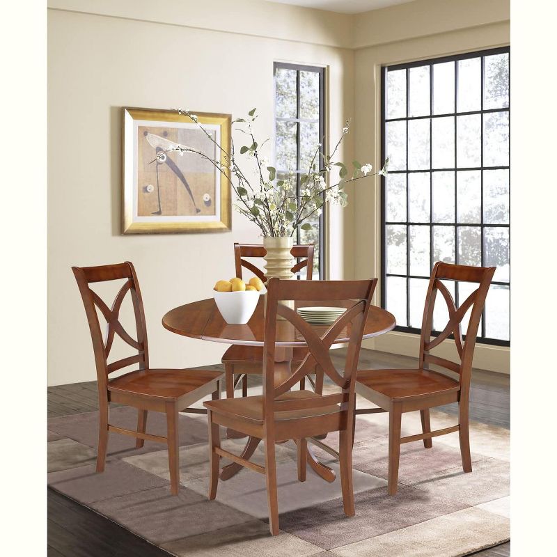 International Concepts 42 in. Dual Drop Leaf Table with 4 Cross Back Dining Chairs - 5 Piece Dining Set, 1 of 2