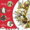 22" Pre-Lit Christmas Wreath,  Artificial Xmas Wreath with 30 Battery Operated Led Lights and Silver White Balls, Pinecones, and Berries - 3 of 4