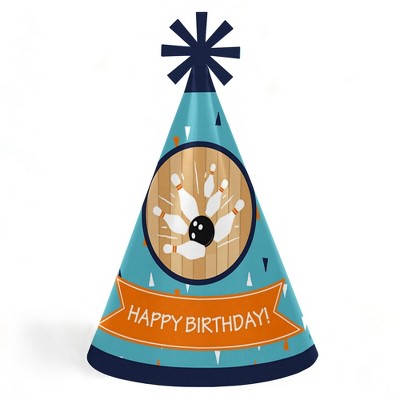 Big Dot of Happiness Strike Up the Fun - Bowling - Cone Happy Birthday Party Hats for Kids and Adults - Set of 8 (Standard Size)