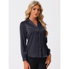 Allegra K Women's Elegant Collar V Neck Long Sleeve Work Office Satin Button Down Shirt - 2 of 4