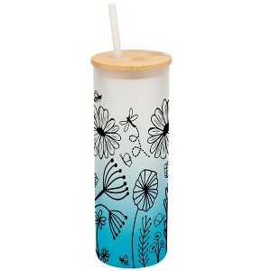 Elanze Designs Dragonfly Butterfly Bee Flower Garden Wrap-Around Design 25 Ounce Frosted Gradient Glass On-The-Go Coffee Travel Skinny Tumbler Mug - 1 of 1