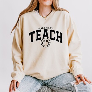 Simply Sage Market S.W.Smiley Teach Varsity Arched Lightweight Garment Dyed Sweatshirt - 1 of 4