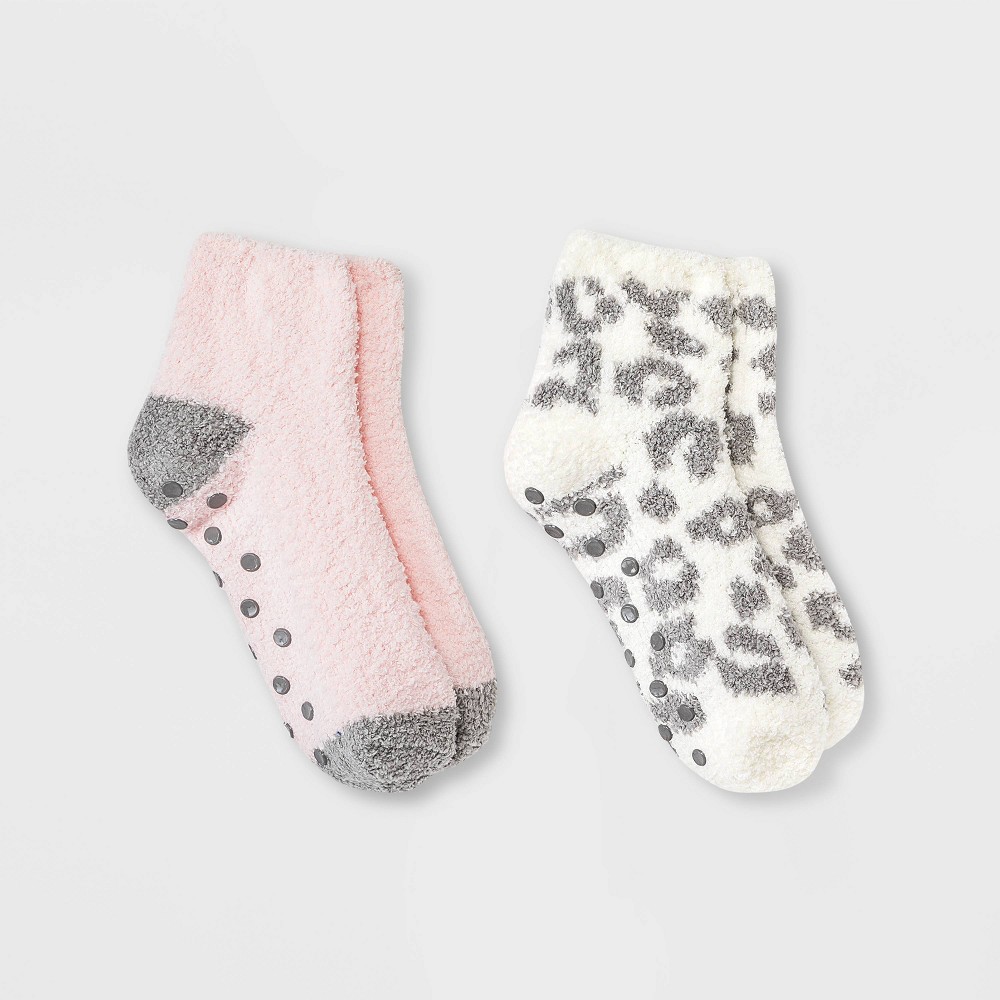 Kids' 2pk Cozy Ankle Socks - Cat & Jack Gray/Peach XS/S