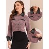 INSPIRE CHIC Women's Tweed Plaid Contrast Collar Double Breasted Vintage Cropped Jackets - 2 of 4