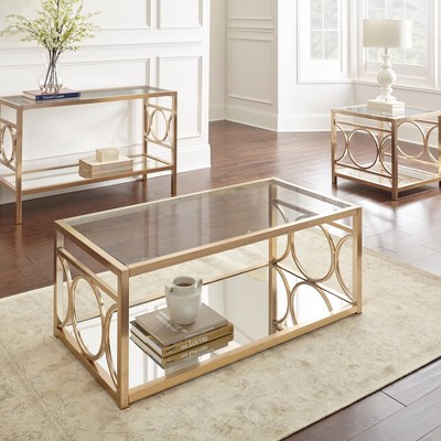 Gleaming Gold Chrome and Glass Rectangular Cocktail Table